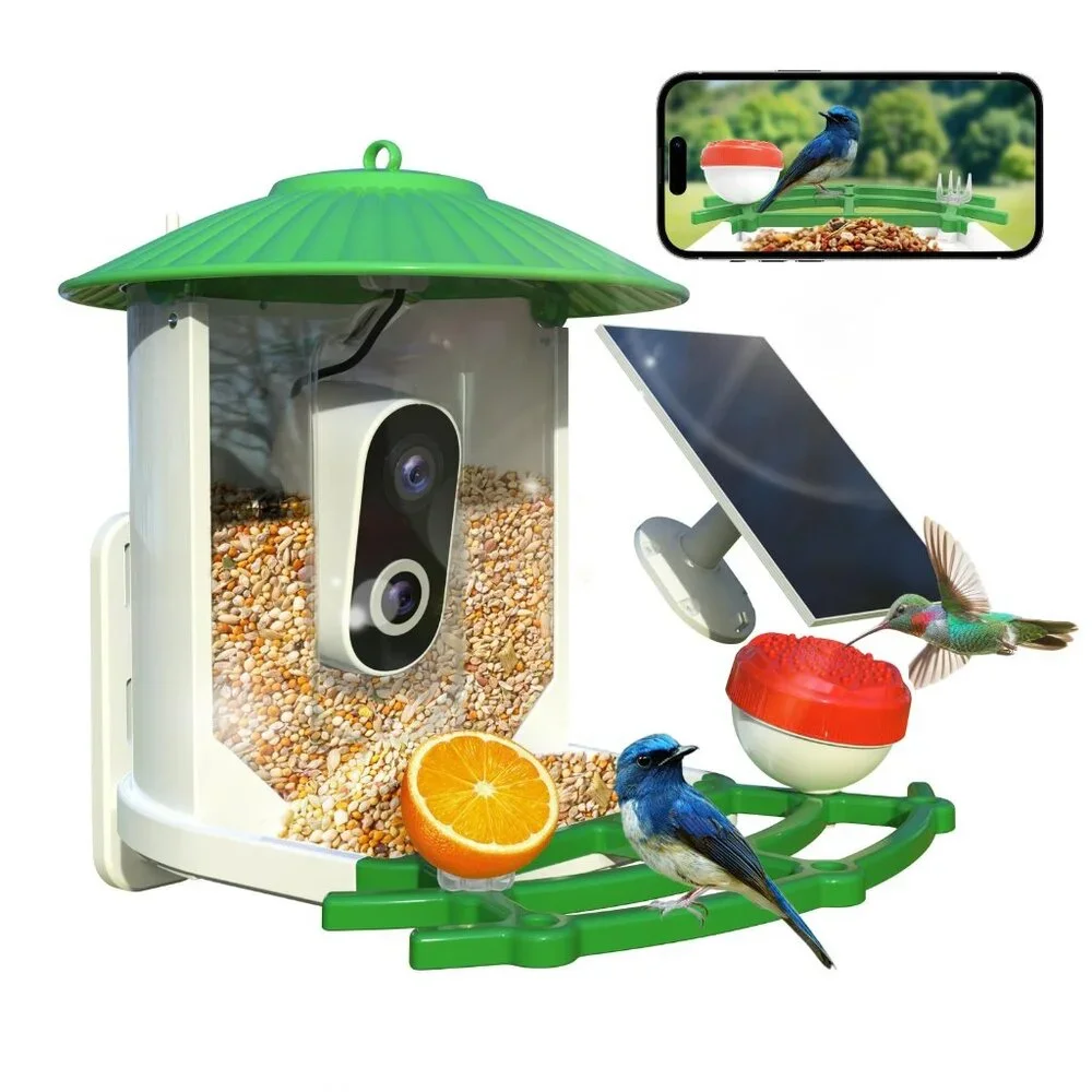 Smart Bird Feeder with Camera, 2K Live View AI Identify Birds Species with Solar